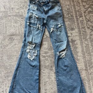 American Eagle Outfitters Blue Distressed Flare Jeans